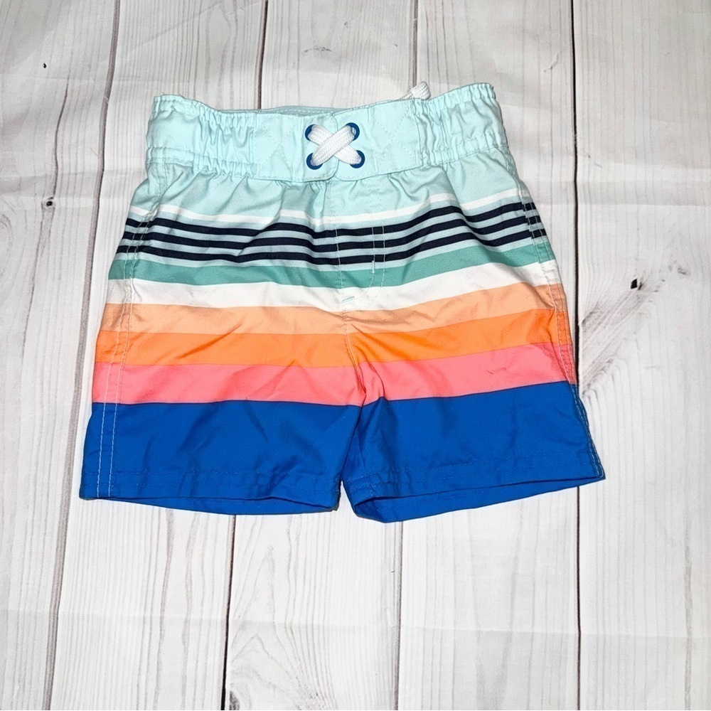 Baby Boy Neon Striped Swim Trunks - Size 18 months